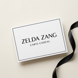 Carte-cadeau Zelda Zang blanche avec écriture noire et ruban noir satiné